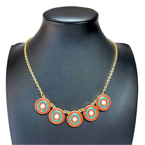 LC Liz Claiborne Southwestern Boho Beaded Statement Necklace 17-19" - Picture 1 of 12